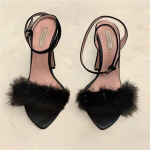 NINA RICCI FUR VELVET PEEP TOE HEELS
